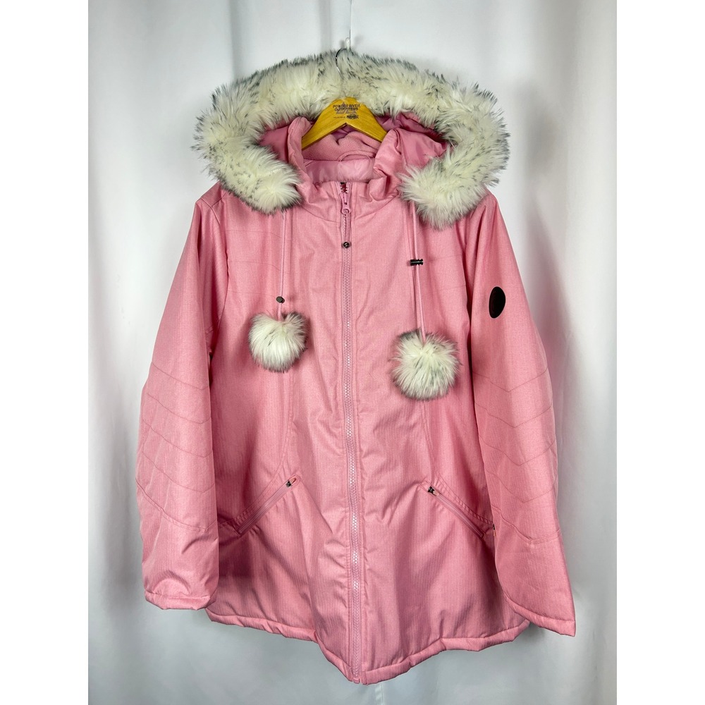 Active Zone Pink Herringbone Faux Fur Hood Pom Pom Winter Parka Jacket NWT 4X